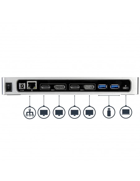 StarTech.com Dock USB-C y USB-A - Docking Station para 2 Monitores DisplayPort y HDMI de 4K 60Hz - Replicador de Puertos USB