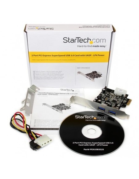 StarTech.com Adaptador Tarjeta Controladora PCI Express PCI-E 2 Puertos USB 3.0 con Alimentación Molex y UASP StarTech.com Adaptador Tarjeta Controladora PCI Express PCI-E 2 Puertos USB 3.0 con Alimentación Molex y UASP