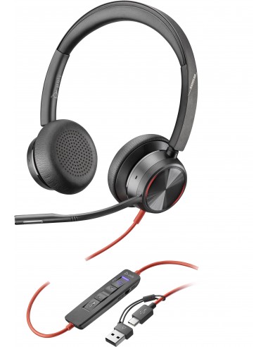 POLY Auriculares estéreo Blackwire 8225 con certificación Microsoft Teams USB-C + Adaptador USB-C A