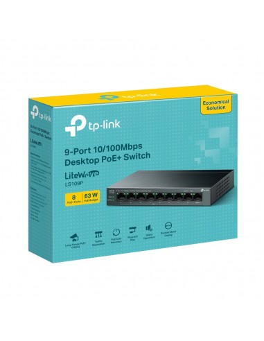 TP-Link LiteWave LS109P switch No administrado Fast Ethernet (10 100) Energía sobre Ethernet (PoE) Negro