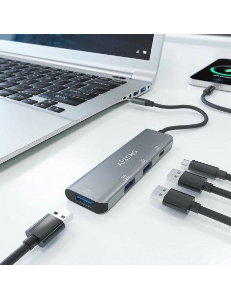 AISENS Hub USB 3.2 Gen2 10G USB-C, USB-C M-1xUSB-C H-3xUSB-A H, Gris, 15 cm AISENS Hub USB 3.2 Gen2 10G USB-C, USB-C M-1xUSB-C H-3xUSB-A H, Gris, 15 cm