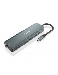 AISENS USB-C Dock 5 en 1, USB-C a 1xHDMI, 1xRJ45, 2xUSB, 1xPD, Gris, 15 cm 2