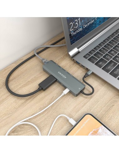 AISENS USB-C Dock 5 en 1, USB-C a 1xHDMI, 1xRJ45, 2xUSB, 1xPD, Gris, 15 cm