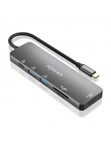 AISENS USB-C Dock 6 EN 1, USB-C a 1xHDMI, 2xUSB-A, 1xUSB-C PD 100W, 1xSD, 1xMicro SD, Gris, 15cm AISENS USB-C Dock 6 EN 1, USB-C a 1xHDMI, 2xUSB-A, 1xUSB-C PD 100W, 1xSD, 1xMicro SD, Gris, 15cm
