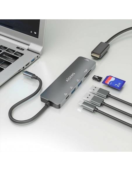 AISENS USB-C Dock 6 EN 1, USB-C a 1xHDMI, 2xUSB-A, 1xUSB-C PD 100W, 1xSD, 1xMicro SD, Gris, 15cm AISENS USB-C Dock 6 EN 1, USB-C a 1xHDMI, 2xUSB-A, 1xUSB-C PD 100W, 1xSD, 1xMicro SD, Gris, 15cm