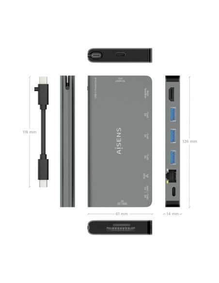AISENS USB-C Dock 8 en 1, USB-C a 1xHDMI, 1xRJ45, 3xUSB-A, 1xUSB-C Datos+PD, 1xSD, 1xMicro SD, Gris, 10 cm AISENS USB-C Dock 8 en 1, USB-C a 1xHDMI, 1xRJ45, 3xUSB-A, 1xUSB-C Datos+PD, 1xSD, 1xMicro SD, Gris, 10 cm