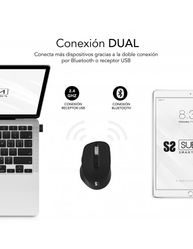 SUBBLIM Ratón CURVE ERGO DUAL MOUSE BATTERY BLACK