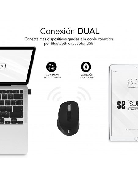 SUBBLIM Ratón CURVE ERGO DUAL MOUSE BATTERY BLACK