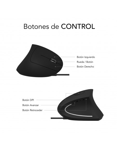 SUBBLIM Ratón GLIDE VERTICAL ERGO WIRED MOUSE BLACK