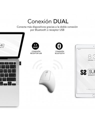 SUBBLIM Ratón GLIDE VERTICAL ERGO DUAL MOUSE BATTERY WHITE