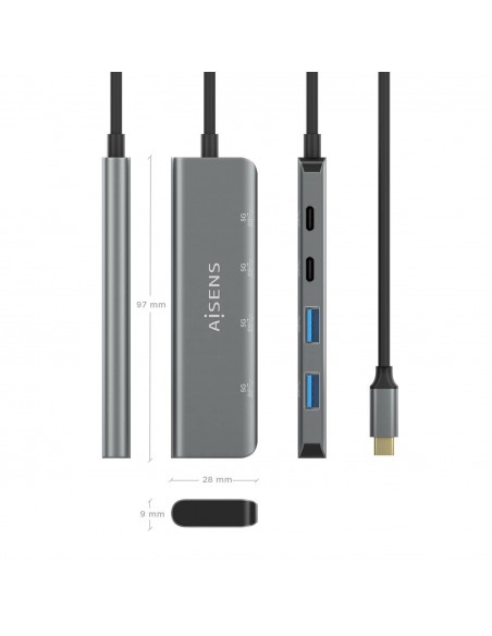AISENS Hub USB 3.2 Gen1 5G USB-C, USB-C M-2xUSB-C H-2xUSB-A H, Gris, 15 cm AISENS Hub USB 3.2 Gen1 5G USB-C, USB-C M-2xUSB-C H-2xUSB-A H, Gris, 15 cm