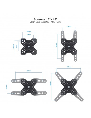 TooQ Soporte de Pared para Pantallas 13"-43", Negro