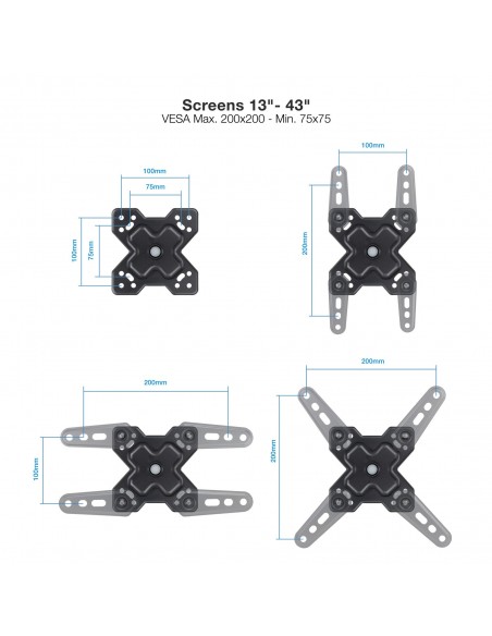 TooQ Soporte de Pared para Pantallas 13"-43", Negro