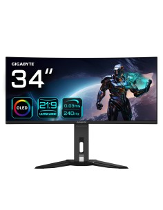 GIGABYTE Monitor de juegos curvo OLED WQHD MO34WQC2 de 34” - 3440x1440 (WQHD), 240Hz, 0.03ms, KVM, 250 cd m², FreeSync Premium