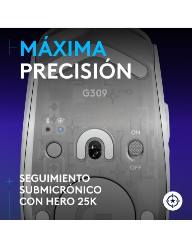 Logitech G G309 Ratón inalámbrico LIGHTSPEED para gaming, ligero, interruptores híbridos LIGHTFORCE, sensor HERO 25K, 300+