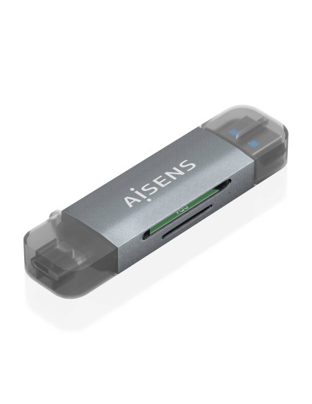 AISENS Lector de Tarjetas SD, Micro SD, MMC, RS-MMC, MMC Micro, USB-A y USB-C, Gris