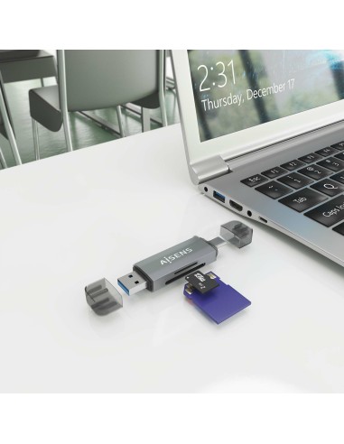 AISENS Lector de Tarjetas SD, Micro SD, MMC, RS-MMC, MMC Micro, USB-A y USB-C, Gris