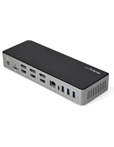 StarTech.com Docking Station USB-C y USB-A 10Gb - Replicador de Puertos Híbrido Universal para 3 Monitores DisplayPort y HDMI