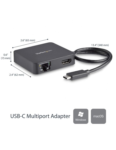 StarTech.com Adaptador Multipuertos USB C - Mini Dock Portátil USB-C 4K HDMI - Gigabit Ethernet - Hub USB 3.0 (1x USB-A 1x