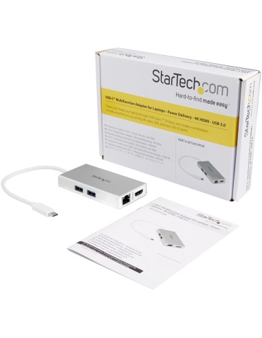 StarTech.com Adaptador Multipuertos USB-C - Docking Station Portátil USB-C 4K HDMI - Entrega de Potencia 60W - GbE - Hub 2x