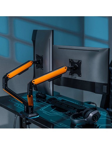 AISENS Soporte de Mesa RGB Gaming contrapeso giratorio e inclinable para Monitor TV 9Kg (3 Pivotes, 2 Brazos) de 17-32,