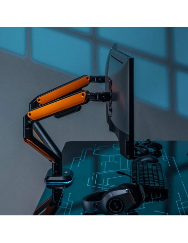 AISENS Soporte de Mesa RGB Gaming contrapeso giratorio e inclinable para Monitor TV 9Kg (3 Pivotes, 2 Brazos) de 17-32,