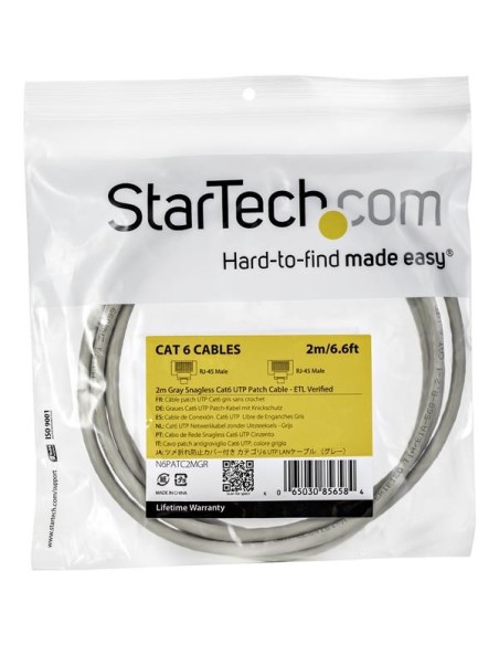 StarTech.com Cable de 2m Gris de Red Gigabit Cat6 Ethernet RJ45 sin Enganche - Snagless StarTech.com Cable de 2m Gris de Red Gigabit Cat6 Ethernet RJ45 sin Enganche - Snagless