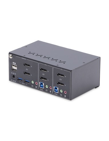StarTech.com Switch KVM de 2 Puertos DisplayPort para 2 Monitores - Conmutador KVM 4K60Hz - Hub Ladrón 2x USB 5Gb - Hub 2x USB