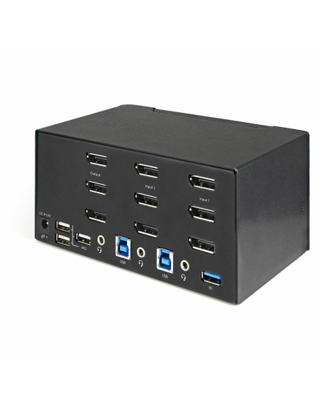 StarTech.com Switch Conmutador KVM de 2 Puertos DisplayPort 4K para 3 Monitores - Vídeo de 4K y 60Hz Ultra HD - HDR - Hub
