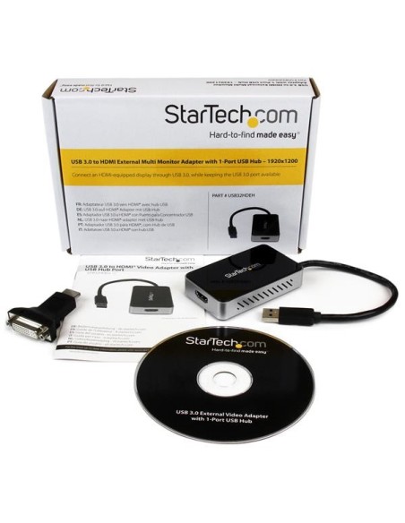 StarTech.com Adaptador de Vídeo Externo USB 3.0 a HDMI con Hub USB 1 Puerto - Tarjeta Gráfica Cable - 1080p