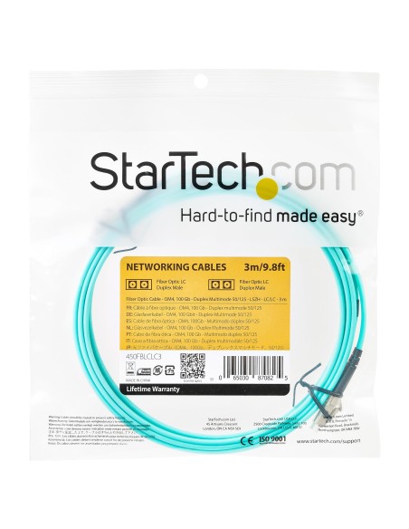 StarTech.com Cable de 3m de Fibra Óptica Multimodo LC UPC a LC UPC OM4 - 50 125µm - Fibra LOMMF VCSEL - Redes de 100G - Cable StarTech.com Cable de 3m de Fibra Óptica Multimodo LC UPC a LC UPC OM4 - 50 125µm - Fibra LOMMF VCSEL - Redes de 100G - Cable