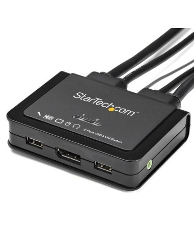 StarTech.com Switch Conmutador KVM de 2 Puertos DisplayPort 4K60Hz con Cables Incorporados