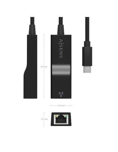 AISENS Conversor USB3.1 Gen1 USB-C a Ethernet Gigabit 10 100 1000 Mbps, Negro, 11 cm