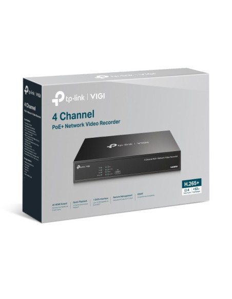 TP-Link VIGI NVR1004H-4P-2TB Grabadore de vídeo en red (NVR) Negro