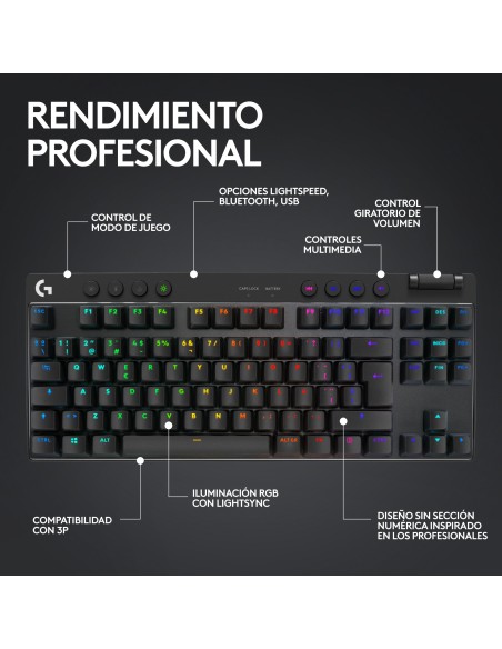 Logitech G PRO X TKL teclado Juego RF Wireless + Bluetooth QWERTY Español Negro