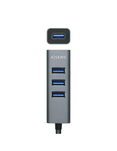 AISENS Hub USB 3.1 USB-C, USB-C M - 4x Tipo A H, Gris, 10 cm