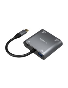 AISENS Conversor USB-C a 2XHDMI 4K SST MST USB2.0 USB-C PD 60W, USB-C M-2XHDMI H-USB-A H-USB-C H, Gris, 15CM 2