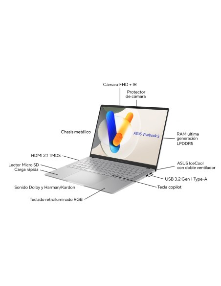 ASUS Vivobook S 14 OLED OLED M5406NA-QD082W - Ordenador Portátil 14" WUXGA (AMD Ryzen 5 7535HS, 16GB RAM, 512GB SSD, Radeon