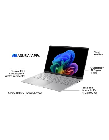 ASUS Vivobook S 15 OLED S5507QA-MA006W Copilot+ PC - Ordenador Portátil 15.6" Wide Quad HD+ 120Hz (Qualcomm Snapdragon