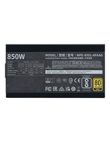 Cooler Master MWE Gold 850 V2 ATX 3.1 unidad de fuente de alimentación 850 W 24-pin ATX Negro