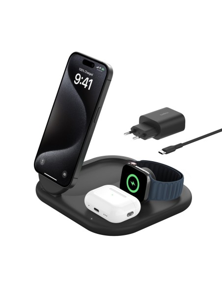 Belkin BoostCharge Auriculares, Smartphone, Reloj inteligente Negro USB Cargador inalámbrico Carga rápida Interior