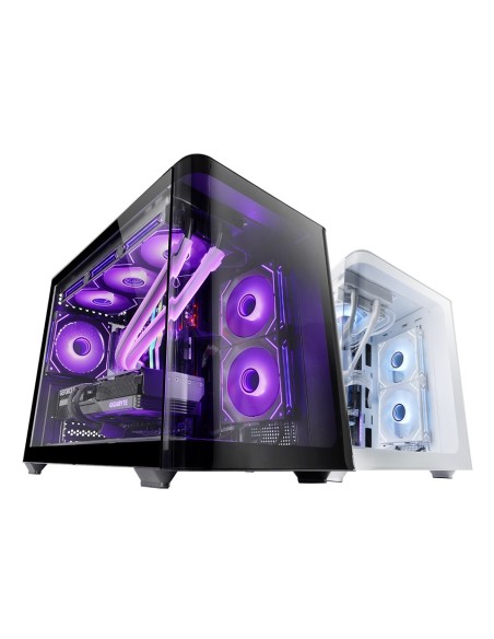 Mars Gaming MC-FUSIONM, Caja Gaming Micro-ATX, Ventana Lateral y Frontal Curvo de Cristal Templado Continuo, Minitorre PC Doble