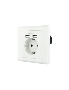 Nanocable Base de enchufe de pared tipo schuko con 2 tomas USB Max. 2.4A, blanca