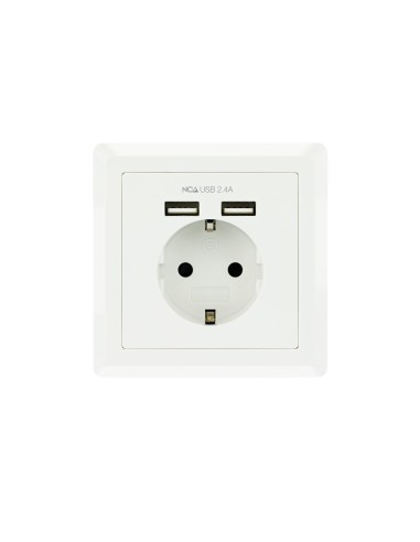 Nanocable Base de enchufe de pared tipo schuko con 2 tomas USB Max. 2.4A, blanca