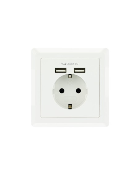 Nanocable Base de enchufe de pared tipo schuko con 2 tomas USB Max. 2.4A, blanca