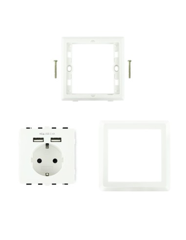Nanocable Base de enchufe de pared tipo schuko con 2 tomas USB Max. 2.4A, blanca