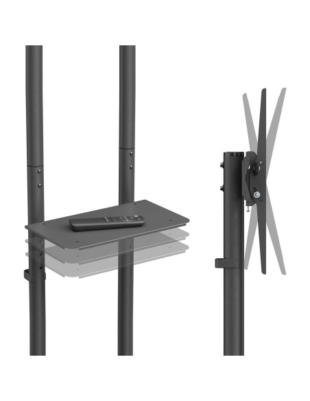 AISENS Soporte De Suelo Eco Con Rueda, Bandeja Para DVD Para Monitor TV 45kg De 37-70, Negro