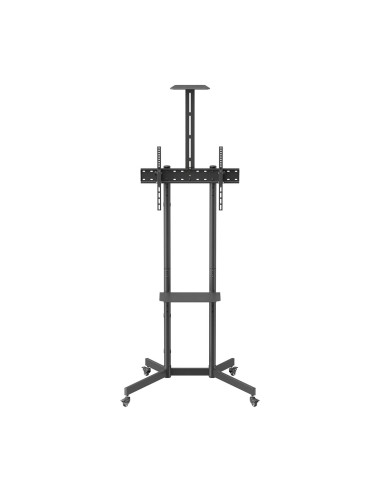 AISENS Soporte De Suelo Eco Con Rueda, Bandeja Para DVD Y Soporte De Cámara Para Monitor TV 45kg De 37-70, Negro