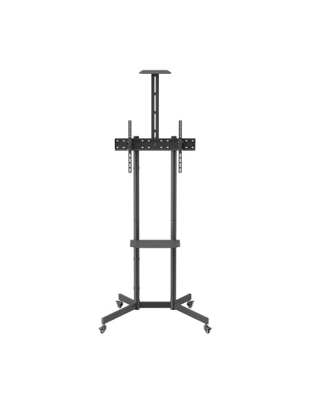 AISENS Soporte De Suelo Eco Con Rueda, Bandeja Para DVD Y Soporte De Cámara Para Monitor TV 45kg De 37-70, Negro
