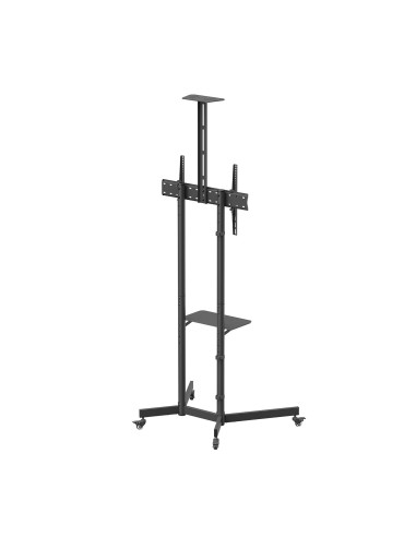 AISENS Soporte De Suelo Eco Con Rueda, Bandeja Para DVD Y Soporte De Cámara Para Monitor TV 45kg De 37-70, Negro